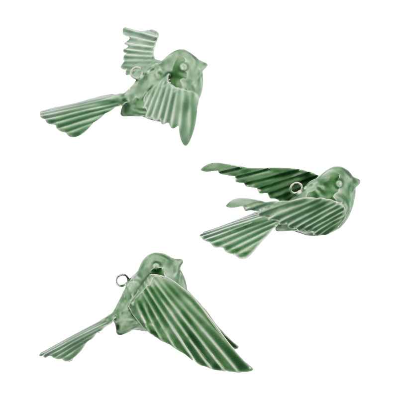 Tilda Ceramic Hanging Birds, Set of 3 - Green